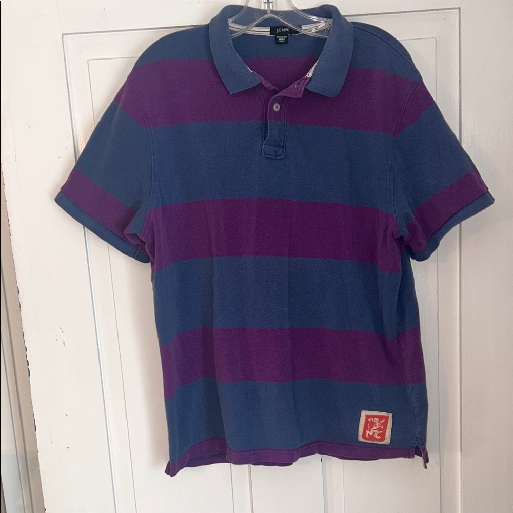 J. Crew Mens Broad Striped Polo Shirt Blue & Purple Large Colorblock Casual